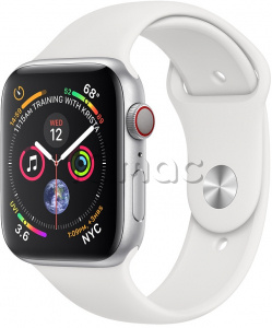 Купить Apple Watch Series 4 // 44мм GPS + Cellular // Корпус из алюминия серебристого цвета, спортивный ремешок белого цвета (MTUU2)