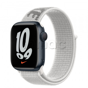 Купить Apple Watch Series 7 // 41мм GPS // Корпус из алюминия цвета «тёмная ночь», спортивный браслет Nike цвета «снежная вершина»