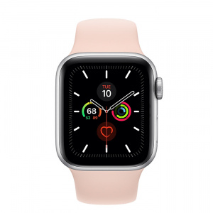 Купить Apple Watch Series 5 // 40мм GPS // Корпус из алюминия серебристого цвета, спортивный ремешок цвета «розовый песок»