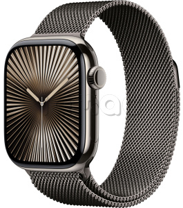 Купить Apple Watch Series 10 // 46мм GPS+Cellular // Корпус из титана натурального цвета, миланский сетчатый браслет сланцевого цвета