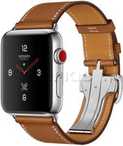 Купить Apple Watch Series 3 Hermès // 42мм GPS + Cellular // Корпус из нержавеющей стали, ремешок Single Tour Deployment Buckle из кожи цвета Fauve Barenia (MQLR2)
