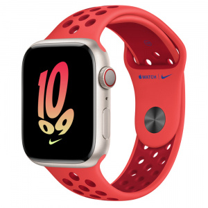 Apple Watch Series 8 // 45мм GPS + Cellular // Корпус из алюминия цвета "сияющая звезда", спортивный ремешок Nike цвета "ярко-малиновый/спортивный красный"