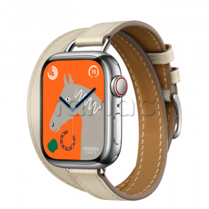 Купить Apple Watch Series 8 Hermès // 41мм GPS + Cellular // Корпус из нержавеющей стали серебристого цвета, ремешок Attelage Double Tour цвета Béton
