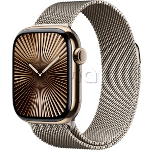 Купить Apple Watch Series 10 // 42мм GPS+Cellular // Корпус из титана золотого цвета, миланский сетчатый браслет натурального цвета