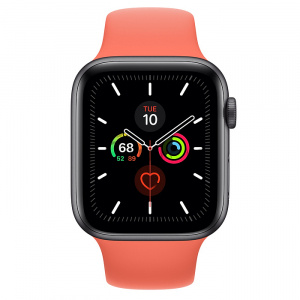 Купить Apple Watch Series 5 // 44мм GPS // Корпус из алюминия цвета «серый космос», спортивный ремешок цвета «спелый клементин»