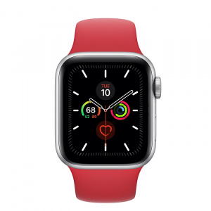Купить Apple Watch Series 5 // 40мм GPS // Корпус из алюминия серебристого цвета, спортивный ремешок красного цвета