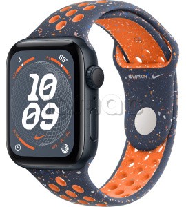 Купить Apple Watch SE // 44мм GPS // Корпус из алюминия цвета «тёмная ночь», спортивный ремешок Nike цвета «Синее пламя» (2024)