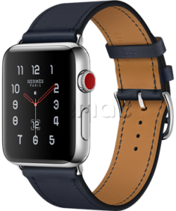 Купить Apple Watch Series 3 Hermès // 42мм GPS + Cellular // Корпус из нержавеющей стали, ремешок Single Tour из кожи Swift цвета Indigo (MQLQ2)