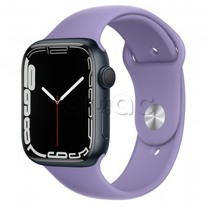 Купить Apple Watch Series 7 // 45мм GPS // Корпус из алюминия цвета «тёмная ночь», спортивный ремешок цвета «английская лаванда»