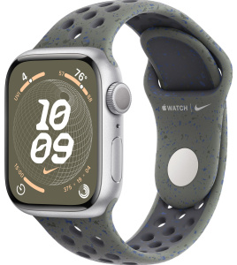 Apple Watch Series 9 // 45мм GPS // Корпус из алюминия серебристого цвета, спортивный ремешок Nike цвета "карго хаки"