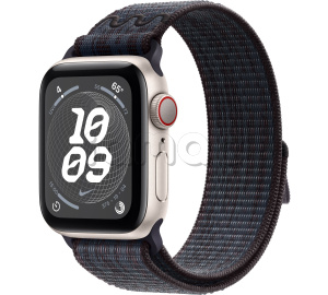 Купить Apple Watch SE // 40мм GPS+Cellular // Корпус из алюминия цвета «сияющая звезда», спортивный браслет Nike цвета «Черный/синий» (2024)