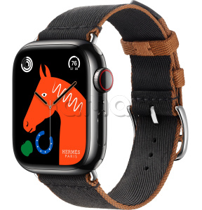 Купить Apple Watch Series 9 Hermès // 41мм GPS+Cellular // Корпус из нержавеющей стали цвета "черный космос", ремешок Twill Jump Single Tour цвета Noir/Gold