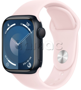 Купить Apple Watch Series 9 // 45мм GPS // Корпус из алюминия цвета "темная ночь", спортивный ремешок светло-розового цвета