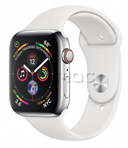 Купить Apple Watch Series 4 // 40мм GPS + Cellular // Корпус из нержавеющей стали, спортивный ремешок белого цвета (MTUL2)