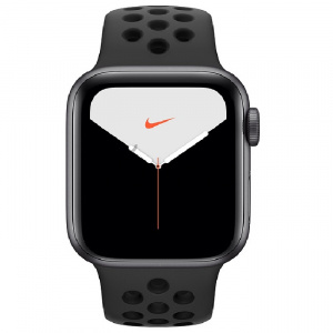 Купить Apple Watch Series 5 // 44мм GPS // Корпус из алюминия цвета «серый космос», спортивный ремешок Nike цвета «антрацитовый/чёрный»