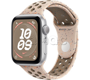 Купить Apple Watch SE // 40мм GPS // Корпус из алюминия серебристого цвета, спортивный ремешок Nike цвета «Пустынный камень» (2024)