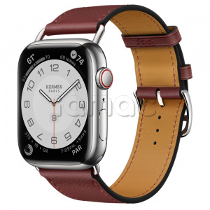 Купить Apple Watch Series 7 Hermès // 45мм GPS + Cellular // Корпус из нержавеющей стали серебристого цвета, ремешок Single Tour Attelage цвета Rouge H