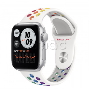 Купить Apple Watch SE // 40мм GPS // Корпус из алюминия серебристого цвета, спортивный ремешок Nike радужного цвета (2020)