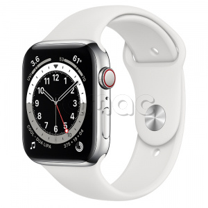Купить Apple Watch Series 6 // 44мм GPS + Cellular // Корпус из нержавеющей стали серебристого цвета, спортивный ремешок белого цвета