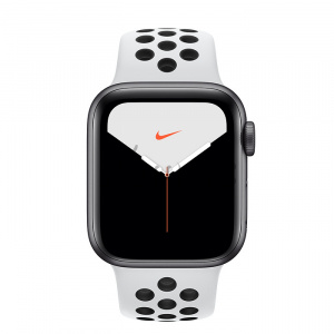 Купить Apple Watch Series 5 // 40мм GPS // Корпус из алюминия цвета «серый космос», спортивный ремешок Nike цвета «чистая платина/чёрный»