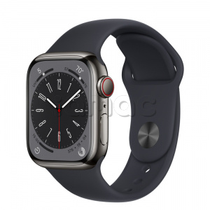 Купить Apple Watch Series 8 // 41мм GPS + Cellular // Корпус из нержавеющей стали графитового цвета, спортивный ремешок цвета "темная ночь"