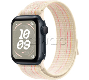 Купить Apple Watch SE // 40мм GPS // Корпус из алюминия цвета «тёмная ночь», спортивный браслет Nike цвета «Сияющая звезда/розовый» (2024)