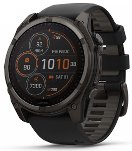 Купить Мультиспортивные часы Garmin Fenix 8 (51mm) Solar, Sapphire, титановый угольно-серый корпус с DLC-покрытием, черный силиконовый ремешок