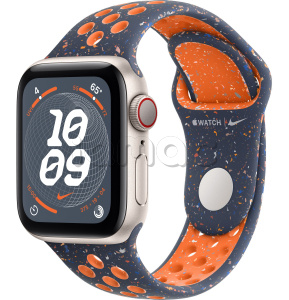 Купить Apple Watch SE // 44мм GPS+Cellular // Корпус из алюминия цвета «сияющая звезда», спортивный ремешок Nike цвета «Синее пламя» (2024)