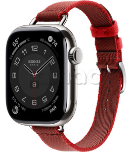 Купить Apple Watch Series 10 Hermès // 42мм GPS+Cellular // Корпус из титана серебристого цвета, ремешок Twill Jump Attelage Single Tour цвета Rouge Grenat / Vermillon