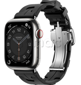 Купить Apple Watch Series 9 Hermès // 41мм GPS+Cellular // Корпус из нержавеющей стали серебристого цвета, ремешок Kilim Single Tour цвета Noir с раскладывающейся застёжкой (Deployment Buckle)