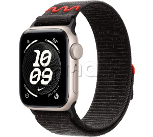 Купить Apple Watch SE 3 // 40мм GPS // Корпус из алюминия цвета "сияющая звезда", спортивный браслет Nike цвета "полуночный черный" (2025)