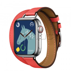 Купить Apple Watch Series 8 Hermès // 41мм GPS + Cellular // Корпус из нержавеющей стали серебристого цвета, ремешок Attelage Double Tour цвета Rose Texas
