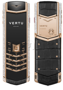 Телефон Vertu Signature V, Alligator Skin, Rose Gold&Diamonds (Iron Black/Черный)