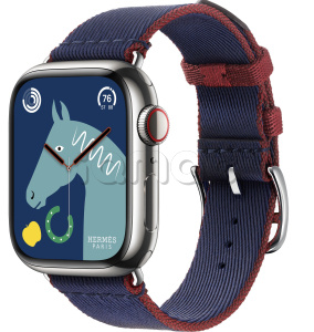 Купить Apple Watch Series 9 Hermès // 41мм GPS+Cellular // Корпус из нержавеющей стали серебристого цвета, ремешок Twill Jump Single Tour цвета Navy/Rouge H