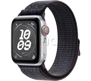 Купить Apple Watch SE // 40мм GPS+Cellular // Корпус из алюминия серебристого цвета, спортивный браслет Nike цвета «Черный/синий» (2024)