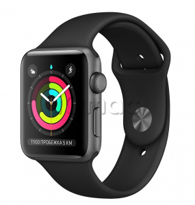 Купить Apple Watch Series 3 // 38мм GPS // Корпус из алюминия цвета «серый космос», спортивный ремешок чёрного цвета (MQKV2)