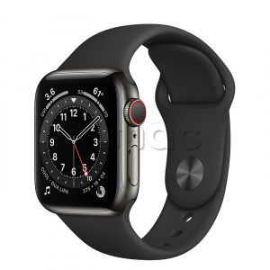 Купить Apple Watch Series 6 // 40мм GPS + Cellular // Корпус из нержавеющей стали графитового цвета, спортивный ремешок черного цвета