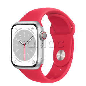 Купить Apple Watch Series 8 // 41мм GPS + Cellular // Корпус из алюминия серебристого цвета, спортивный ремешок цвета (PRODUCT)RED