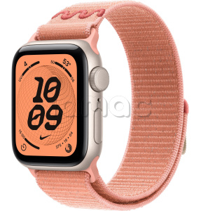 Купить Apple Watch SE 3 // 44мм GPS // Корпус из алюминия цвета "сияющая звезда", спортивный браслет Nike цвета "альпийский розовый" (2025)