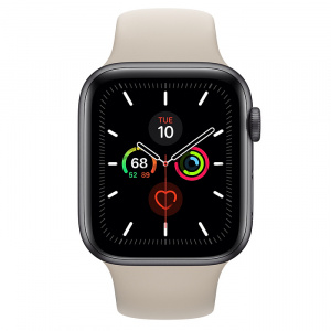 Купить Apple Watch Series 5 // 44мм GPS // Корпус из алюминия цвета «серый космос», спортивный ремешок бежевого цвета
