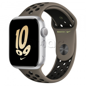 Купить Apple Watch Series 8 // 45мм GPS // Корпус из алюминия серебристого цвета, спортивный ремешок Nike цвета "серая олива/черный"