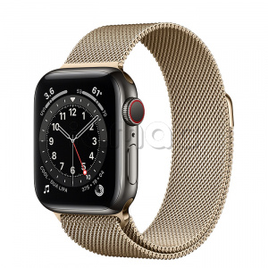 Купить Apple Watch Series 6 // 40мм GPS + Cellular // Корпус из нержавеющей стали графитового цвета, миланский сетчатый браслет золотого цвета
