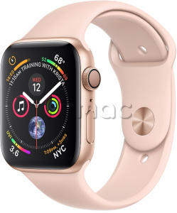 Купить Apple Watch Series 4 // 44мм GPS // Корпус из алюминия золотого цвета, спортивный ремешок цвета «розовый песок» (MU6F2)