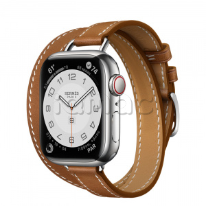 Купить Apple Watch Series 7 Hermès // 41мм GPS + Cellular // Корпус из нержавеющей стали серебристого цвета, ремешок Double Tour Attelage из кожи Barénia цвета Fauve