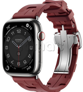 Купить Apple Watch Series 9 Hermès // 45мм GPS+Cellular // Корпус из нержавеющей стали серебристого цвета, ремешок Kilim Single Tour цвета  Rouge H с раскладывающейся застёжкой (Deployment Buckle)