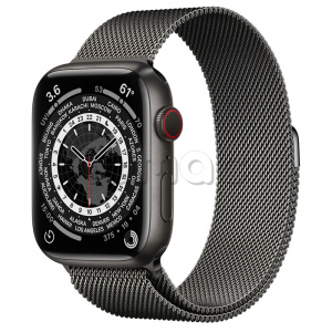 Купить Apple Watch Series 7 // 45мм GPS + Cellular // Корпус из титана цвета «черный космос», миланский сетчатый браслет графитового цвета