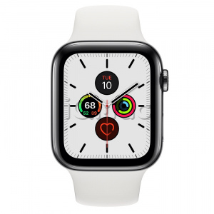 Купить Apple Watch Series 5 // 44мм GPS + Cellular // Корпус из нержавеющей стали цвета «серый космос», спортивный ремешок белого цвета