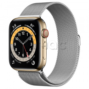 Купить Apple Watch Series 6 // 44мм GPS + Cellular // Корпус из нержавеющей стали золотого цвета, миланский сетчатый браслет серебристого цвета