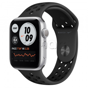 Купить Apple Watch Series 6 // 44мм GPS // Корпус из алюминия серебристого цвета, спортивный ремешок Nike цвета «Антрацитовый/чёрный»