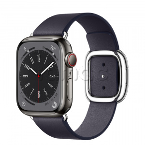 Купить Apple Watch Series 8 // 41мм GPS + Cellular // Корпус из нержавеющей стали графитового цвета, ремешок чернильного цвета с современной пряжкой (Modern Buckle), размер ремешка М